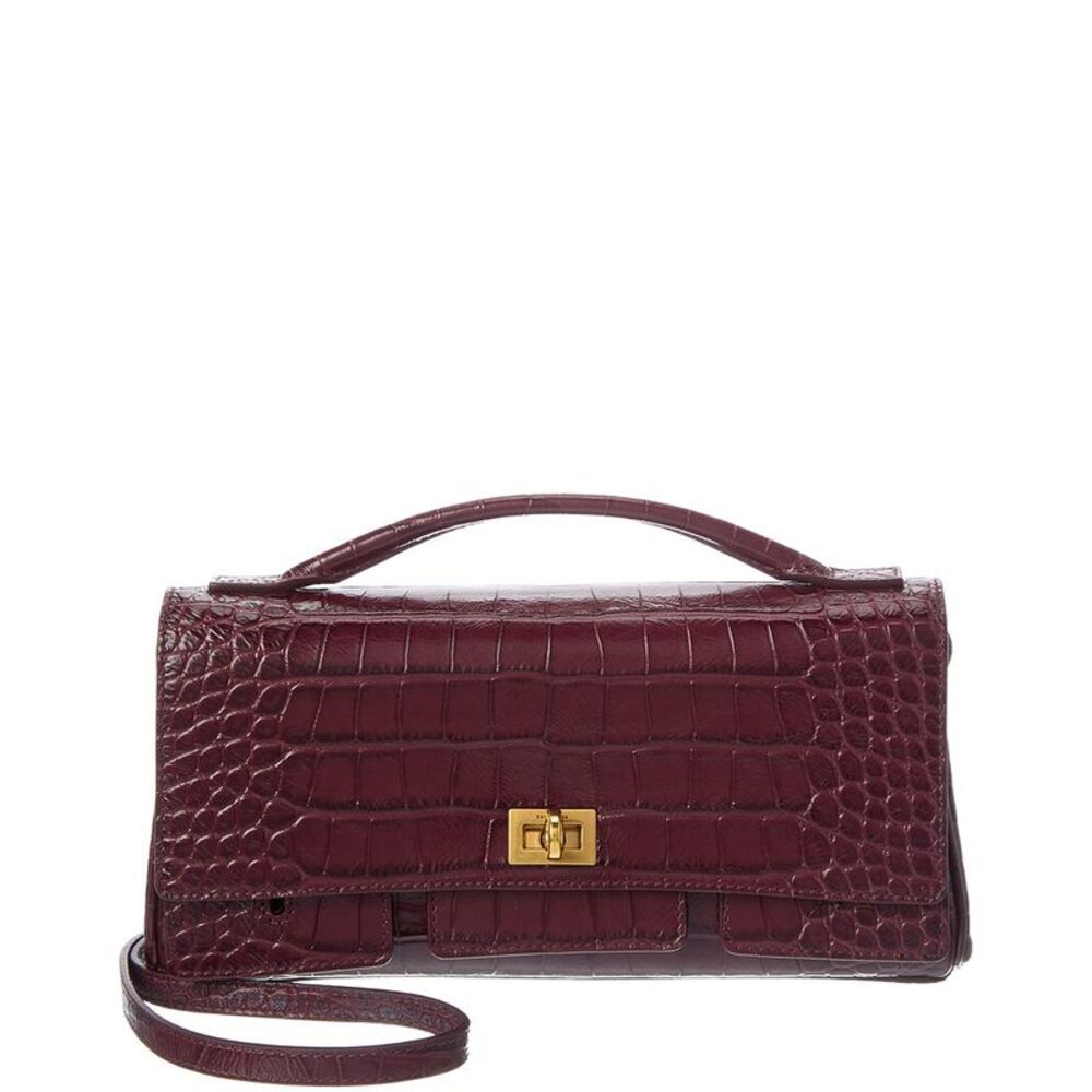 Balenciaga Croc-Embossed Shoulder Bag, Red